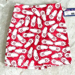 Flip Flop Linen Girls Skirt in White & Red